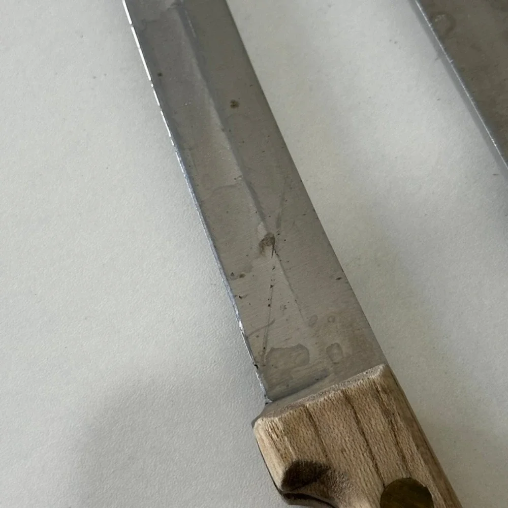 Vintage Knife Set 10 Inch Slicer and Utility Knife Wood Handle Riveted Japan
